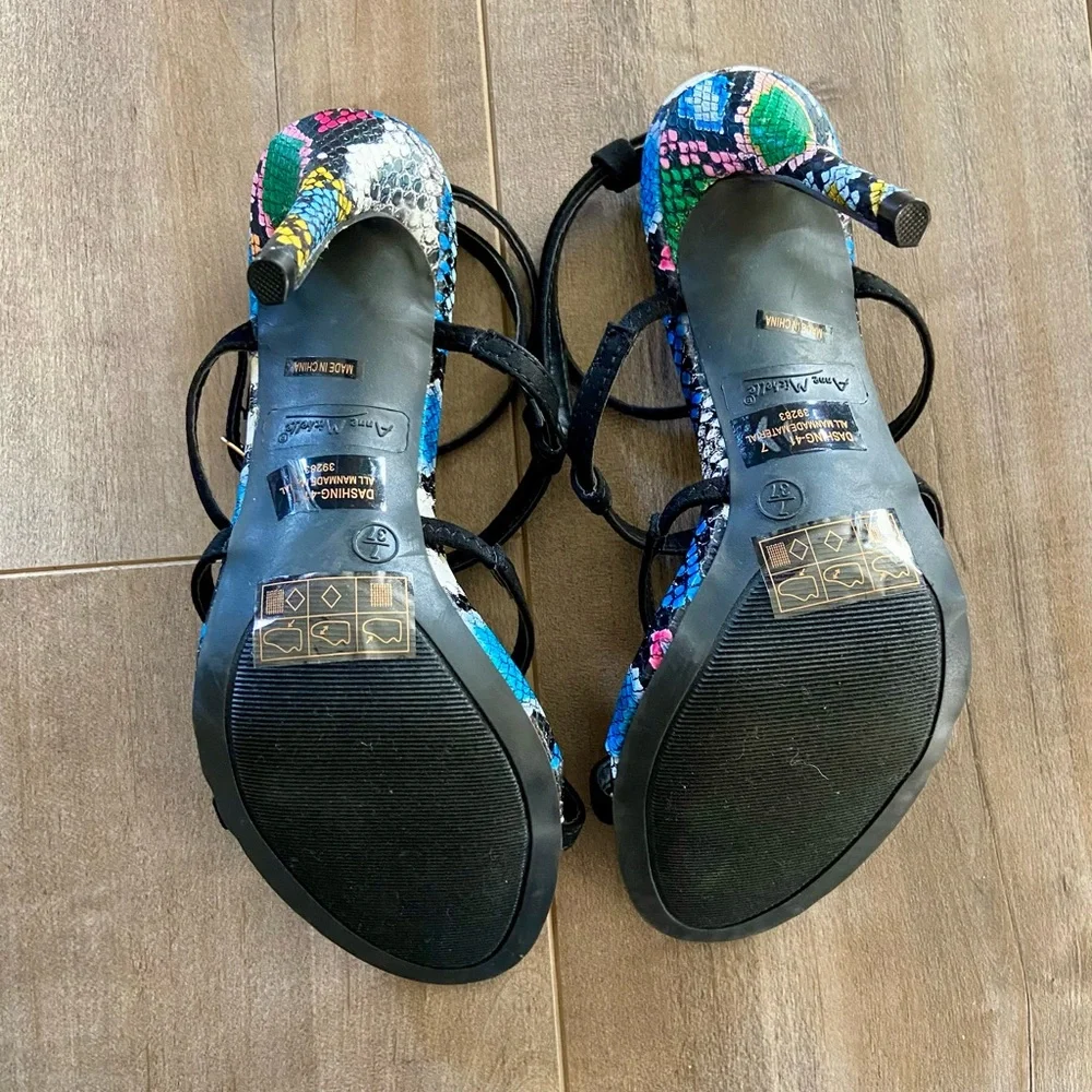 Anne Michelle Black Ankle Strap Snakeskin Heels - Picture 13 of 13